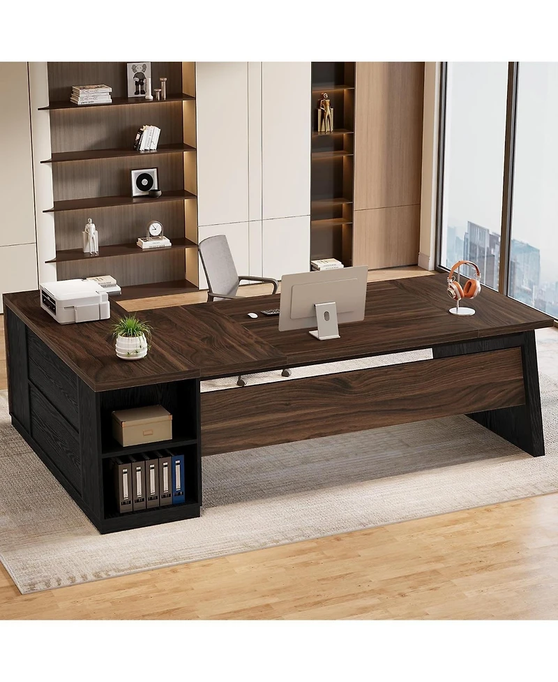Tribesigns 78" L-Shaped Desk with 2 Drawers and Shelves
