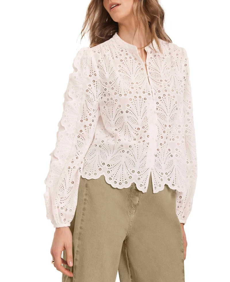 Mint Velvet Women's Cotton Broderie Detail Blouse
