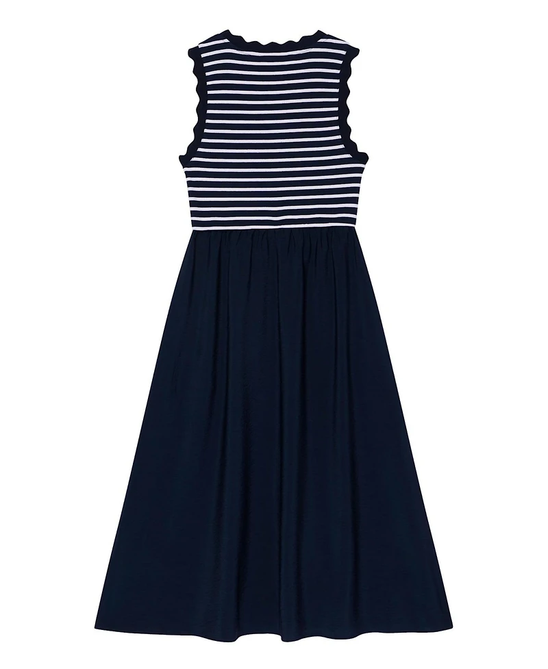Mint Velvet Women's Striped Scallop Trim A-Line Dress