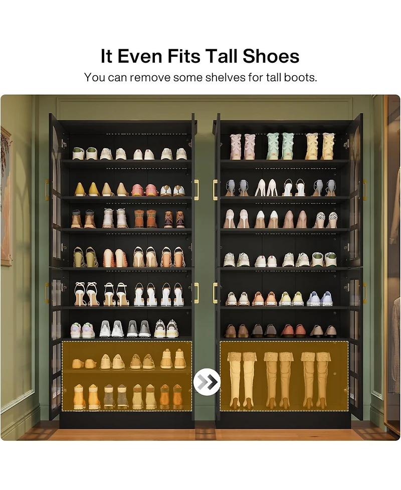 Tribesigns Tall Shoe Cabinet with Doors,Led Lights, 8-Tier,Adjustable