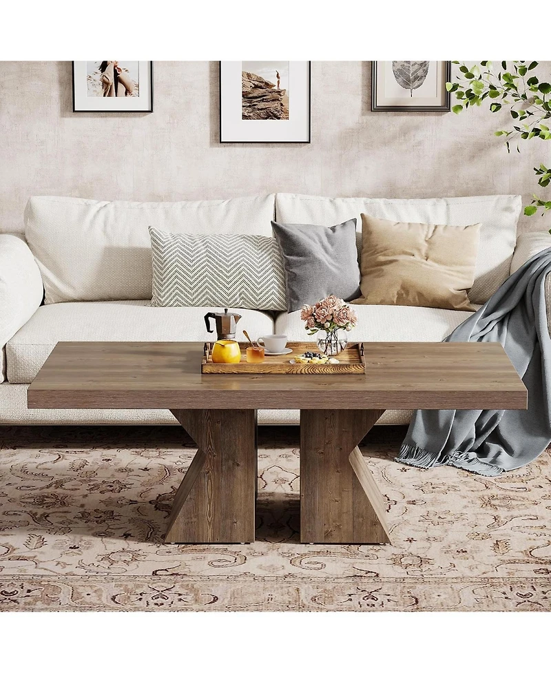 Tribesigns 47" Rectangular Coffee Table with Wooden Base