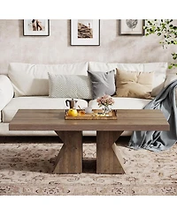 Tribesigns 47" Rectangular Coffee Table with Wooden Base
