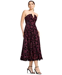 Dress the Population Women's Strapless Floral Fit & Flare Midi