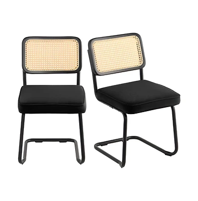 Slickblue Set of 2 Rattan Dining Chairs with Upholstered Velvet Seats