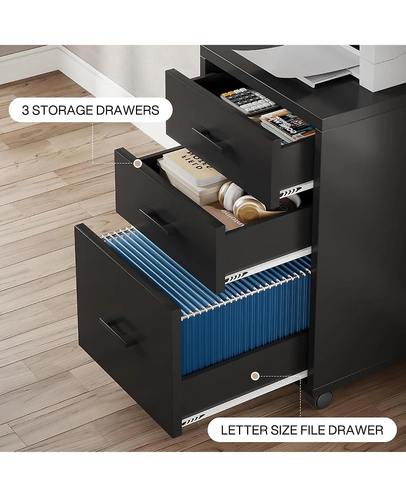 Tribesigns 3-Drawer Mobile File Cabinet with Casters