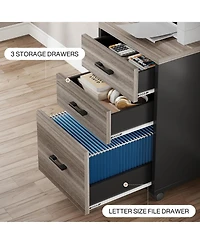 Tribesigns 3-Drawer Mobile File Cabinet with Casters, Grey