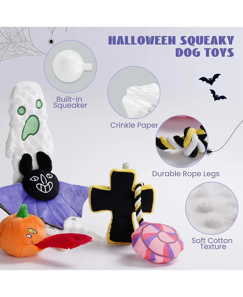 Nocciola 5 Piece Multi-Sensory Spooky Dog Toy Set | Halloween Giggle, Christmas gift,Squeaky and Crinkle Plush Toys, Small to Large Dogs