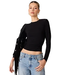 Steve Madden Women's Seline Long-Sleeve Padded Shoulder Crewneck Top