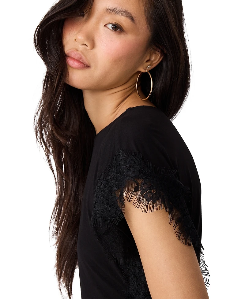 Steve Madden Women's Paloma Lace Boat Neck Short-Sleeve Knit Top