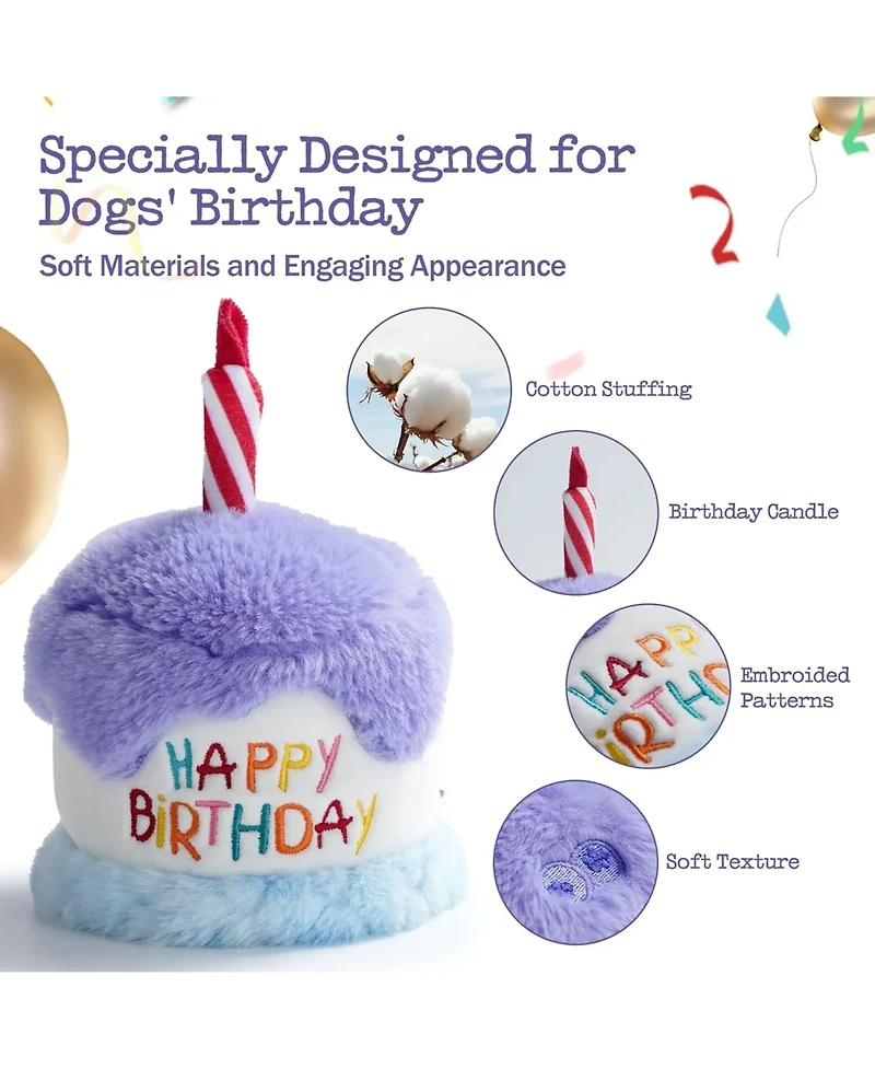 Nocciola Birthday Cake Squeaky Dog Toy, Lilac Plush Cake with Crinkle Paper, Soft Fabric for Cuddles, Perfect Birthday Gift for Dogs