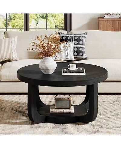 Tribesigns 31.5" Round Coffee Table with Storage Shelf