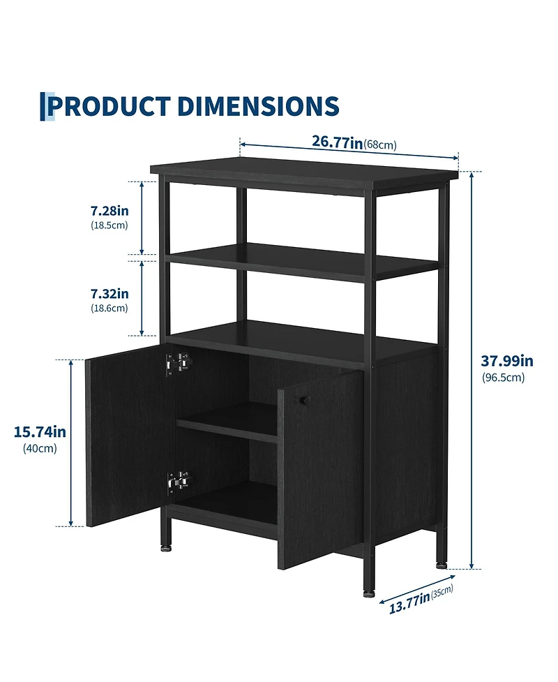 gaomon Sideboard Buffet Cabinet with Open Shelves and 2-Tier Storage, Freestanding Coffee Bar Cabinet with 2 Doors and Metal Feet for Kitchen