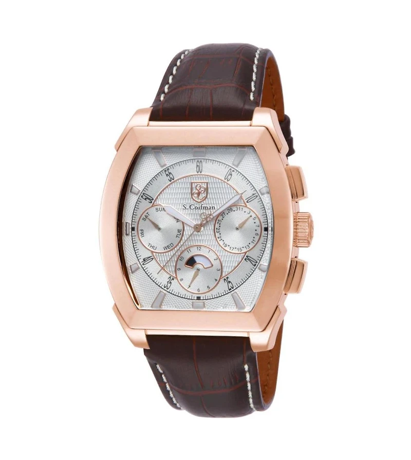 Invicta S.Coifman SC0090 Men's Chronograph Silver Dial Leather Strap Watch 45mm