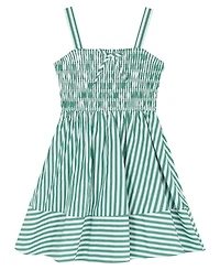 Rare Editions Girls' 7-16 Striped Cotton Smocked Bodice To Shirred Dress