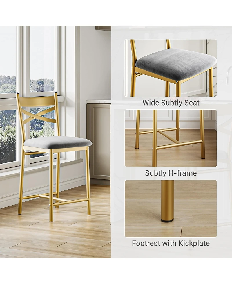 gaomon Set of 4 Bar Stools, 26" Counter Height Bar Chairs with Back, Thick Padded Seat, Upholstered for Kitchen Island or Dining Room
