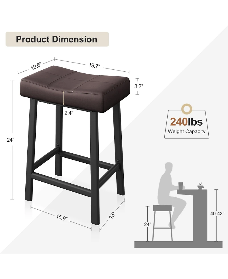 gaomon Set of 4 Saddle Bar Stools, 24" Counter Height Upholstered Padded Seat, Curved Backless Design for Kitchen Island or Home Bar