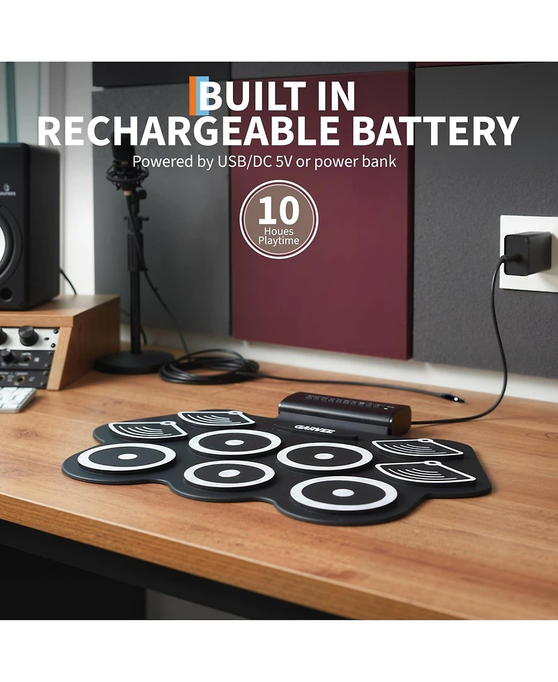 homfan Roll-Up Electronic Drum Kit Bluetooth Midi 9-Pad, Ages 10+