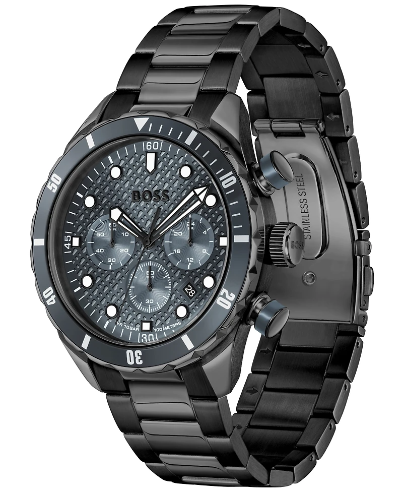 Hugo Boss Men's Boss Chronomatix Quartz Chrono Ionic Plated Black Steel Watch 44mm