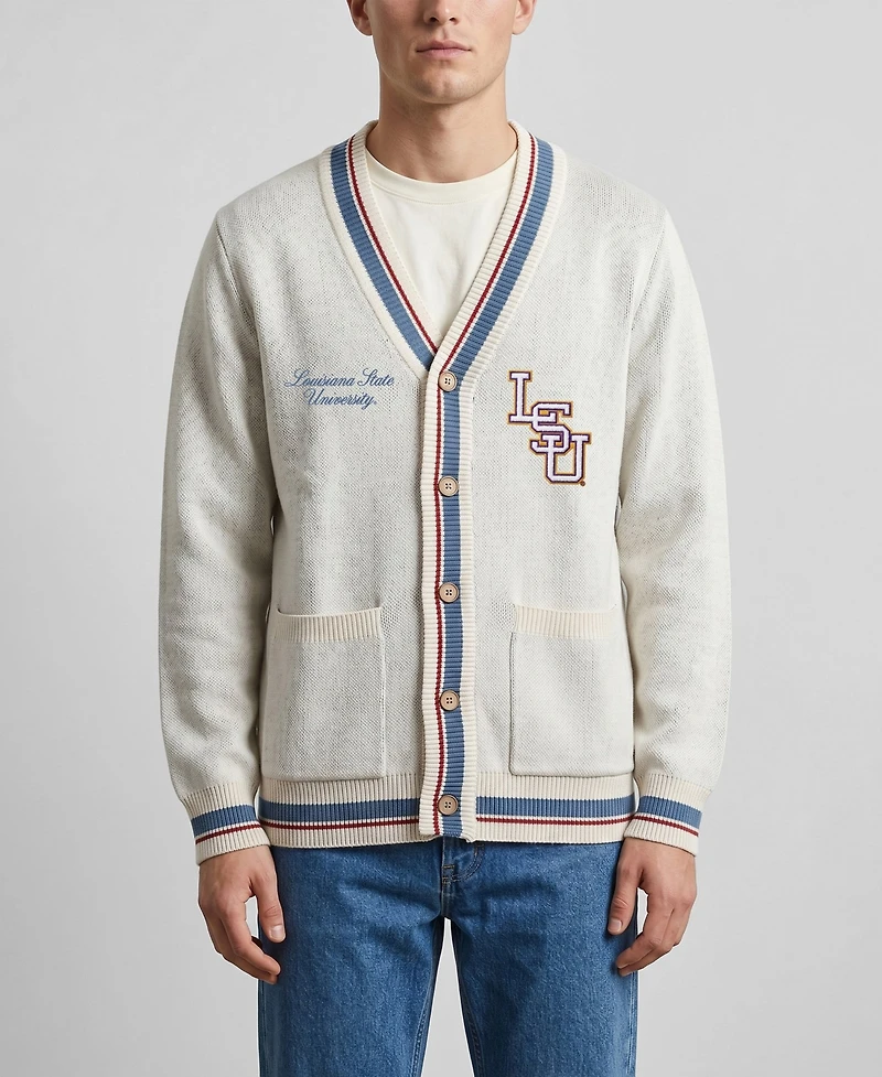 Men's and Women's Uscape Apparel Natural Lsu Tigers Americana Striped Full-Button Cardigan