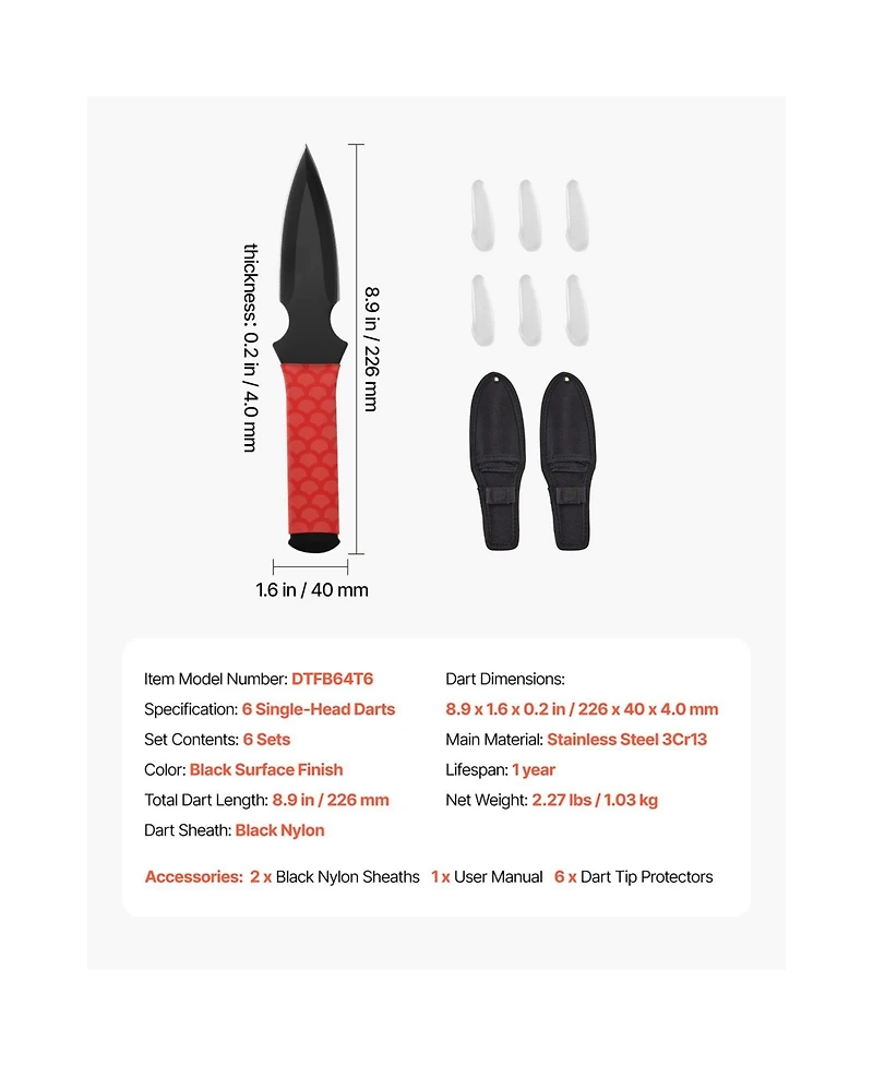 Sevorley Throwing Knives Set, 6-Pack 8.9 inch Stainless Steel Knives with Nylon Sheath