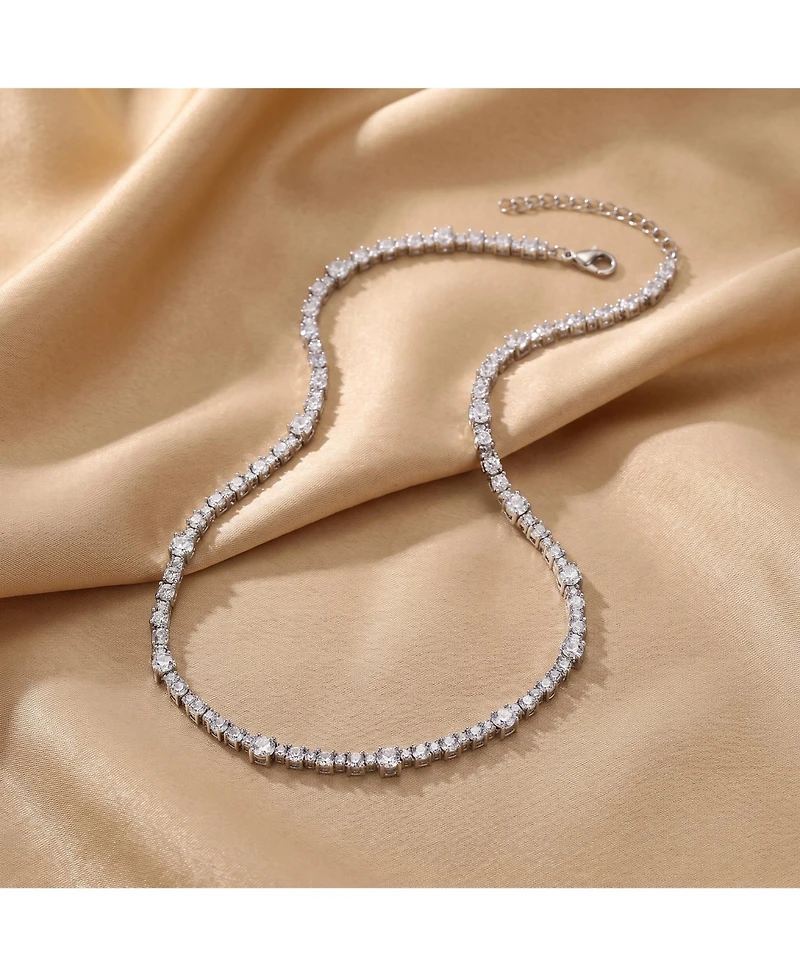 White Gold Plated Clear or Blue Sparkling Cubic Zirconia Tennis Chain Necklace