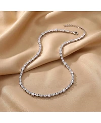 White Gold Plated Clear or Blue Sparkling Cubic Zirconia Tennis Chain Necklace