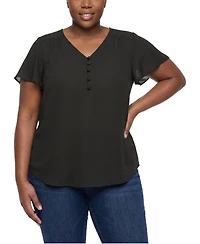 Torrid Plus Harper V-Neck Short-Flutter-Sleeves Georgette Blouse