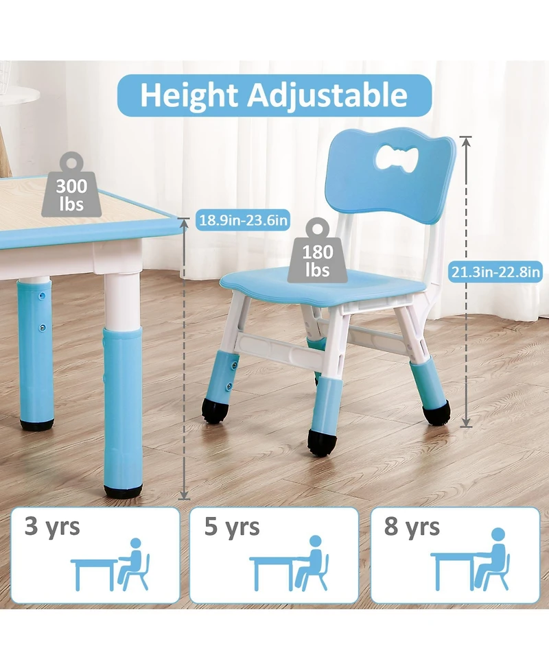 homfan Kids Table and 4 Chairs Set, 5-Piece Height Adjustable Toddler Activity Play Table Set, Non-Slip Feet, Graffiti Desktop for Classroom, Home