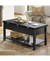 Hausource Lift Top Coffee Table with Dual Design, Hidden Storage and Open Shelf
