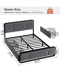 Hausource Curved Tufted Velvet Platform Bed, 4-Position Movable Drawers, Bedside Charging Station