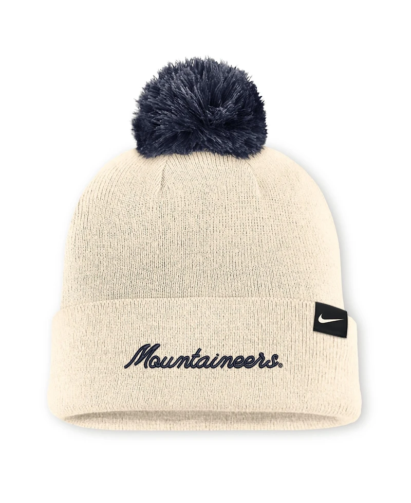 Men's and Women's Nike Natural West Virginia Mountaineers Campus Prep Script Cuffed Knit Hat with Pom