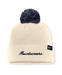 Men's and Women's Nike Natural West Virginia Mountaineers Campus Prep Script Cuffed Knit Hat with Pom