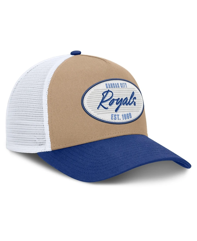 Men's Nike Khaki/Royal Kansas City Royals Rise A-Frame Trucker Adjustable Hat