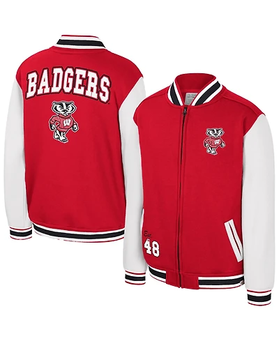 Colosseum Big Boys and Girls Red Wisconsin Badgers Grand Tour Full-Zip Bomber Jacket