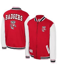 Colosseum Big Boys and Girls Red Wisconsin Badgers Grand Tour Full-Zip Bomber Jacket