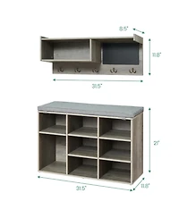 gaomon Hall Tree, Wall Mounted Coat Rack Shoe Bench Set with 5 Hooks, Industrial Entrance Organizer, Shoe Cubbies, Entryway Bench with Storage