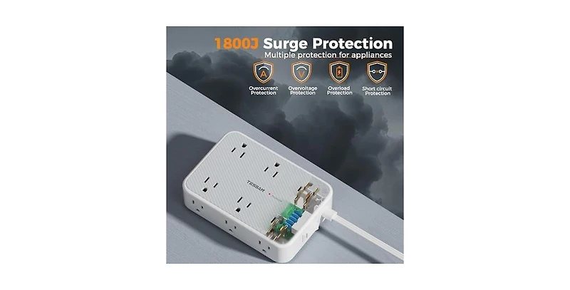 Tessan Wall Outlet Extender with 10FT, 12 Outlet, 2 Usb-c for Home, Office and Travel