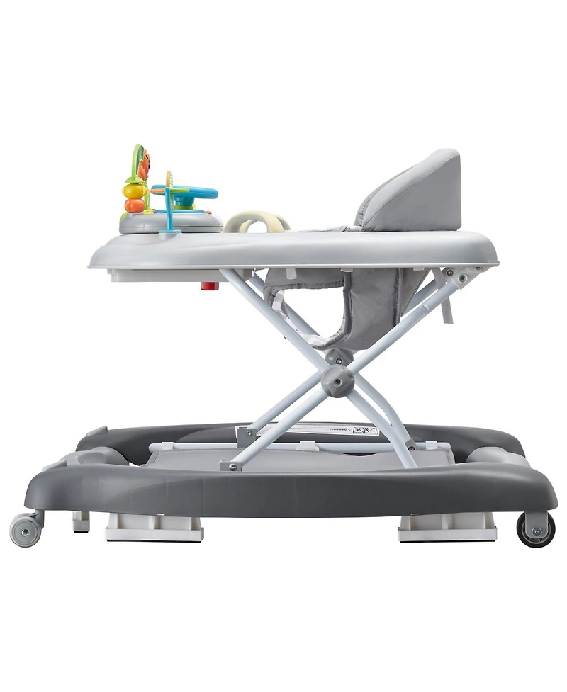 Slickblue 4-in-1 Baby Activity Walker with Toys and Music, Foldable Learning Walker, Walk-Behind Design