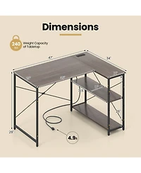 Sugift 47-Inch L-Shaped Reversible Corner Desk with Adjustable Storage Shelves