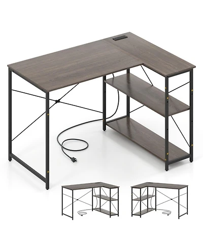Sugift 47-Inch L-Shaped Reversible Corner Desk with Adjustable Storage Shelves