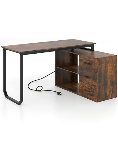 Sugift 55-Inch Reversible L-Shaped Desk with 3 Drawers and Adjustable Shelf