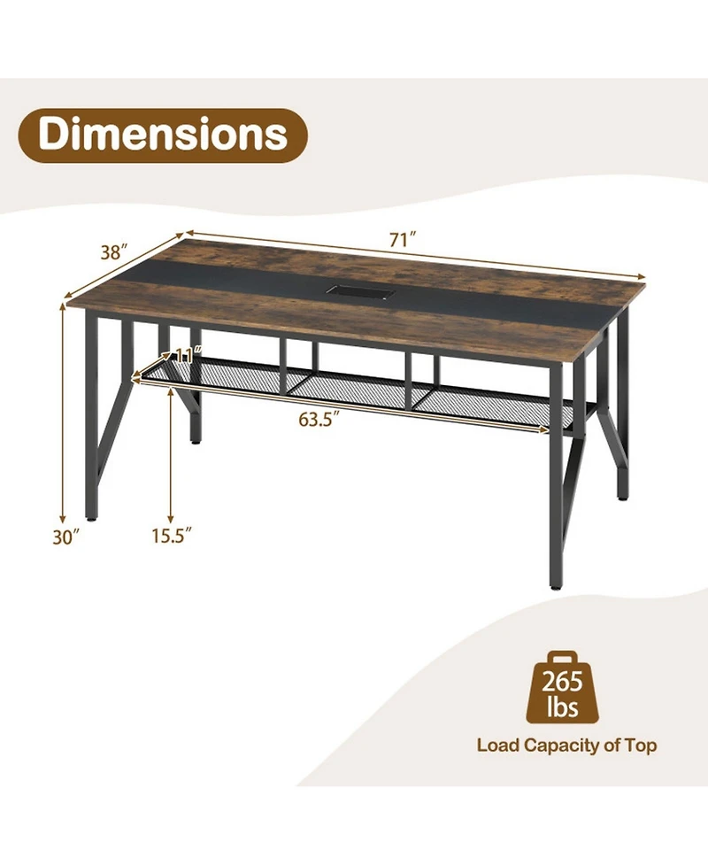Sugift 71-Inch Rectangular Conference Table with Mesh Storage Shelf