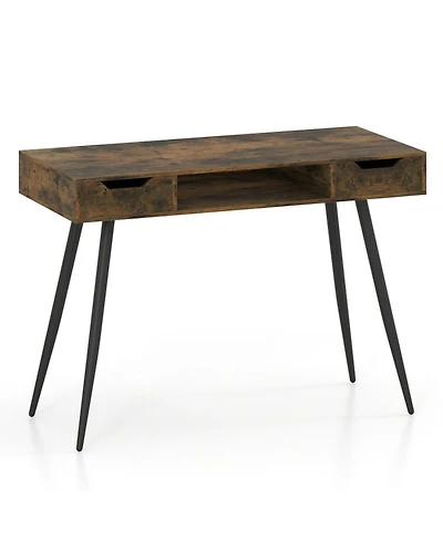 Sugift 42.5-Inch Mid-Century Writing Desk with Metal Legs and Drawers