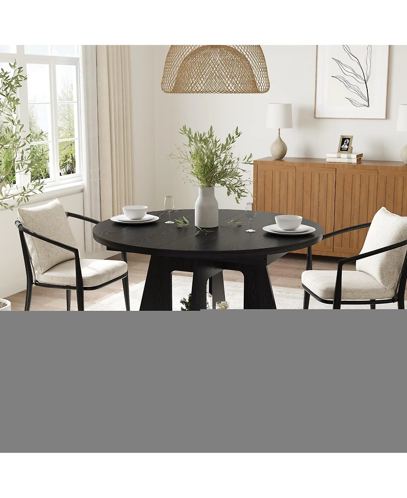 Round Dining Table with Lower Storage Rack, Kitchen Table Featuring Thick Mdf Tabletop, Anti-Scratch Surface and Cross Base to Accommodate Four People