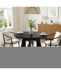 Round Dining Table with Lower Storage Rack, Kitchen Table Featuring Thick Mdf Tabletop, Anti-Scratch Surface and Cross Base to Accommodate Four People