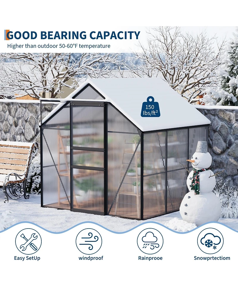 6 x Ft Walk-in Aluminum Greenhouse with 3 Sections, Outdoor Garden Plant House for Backyard Patio and Balcony, White/Green/Black