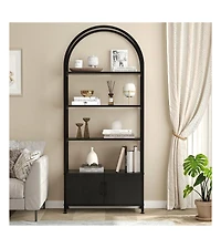 31.5"W x 11"D x 71.3"H Engineered Wood and Iron Double Door Bookcase, N-Shape Storage Cabinet for Home Office Living Room Bedroom