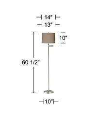 360 Lighting Modern Floor Lamp Swing Arm 60.5" Tall Brushed Nickel Natural Linen Drum Shade for Living Room Reading Bedroom Office