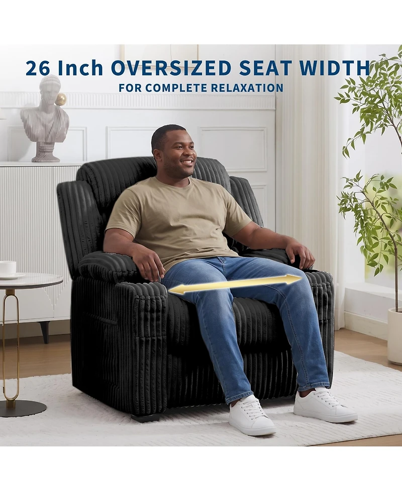 Power Recliner Chair 360 degree Swivel 26 Inch Seat for Adults, Adjustable Reclining Chair with Dual Cup Holders Side Pocket for Living Room, Bedroom