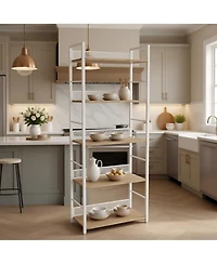 24x12x61 in 5-Tier Steel Storage Shelf, Engineered Wood Shelves, Diamond Mesh Back, for Living Room Kitchen Office, White/Black